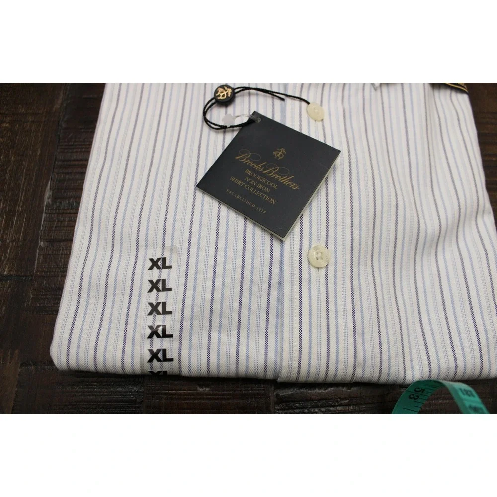 Brooks Brothers Shirt Mens XL White Stripe Slim Fit Dress Non Iron Supima